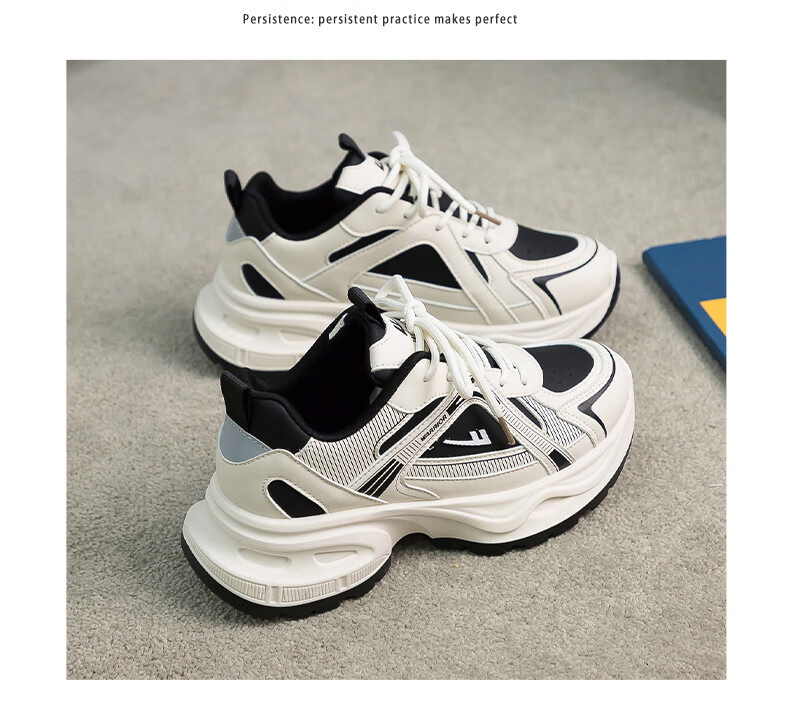 Warrior Women's Sneakers 2026 Spring New Leather Dad Shoes Thick Sole Height Increasing Couple Versatile Running Shoes 20