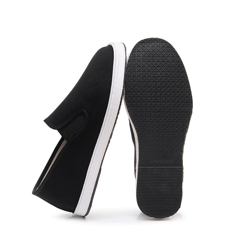 GUOLUOFEI Old Beijing Cloth Shoes for Men, Breathable Handmade Thousand-Layer Sole Slip-On Black Driving Loafers, Black with Black Sole, Size 40