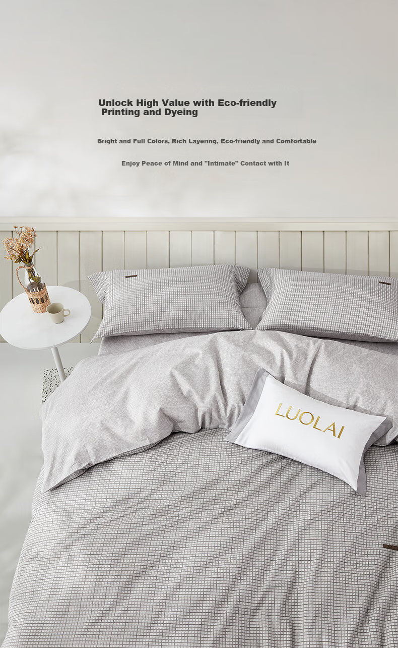 LUOLAI Home Textiles, 100% Pure Cotton Four-Piece Bedding Set with Fitted Sheet Style, All-Cotton Duvet Cover And Quilt, Bedding, Gray, 220*250 6