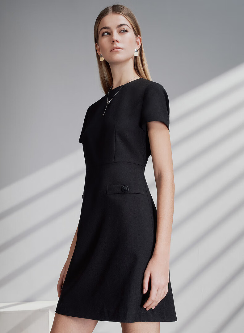 G2000 Comfortable Skin-Friendly/Mall-Matching Women's Spring And Summer Business Commute Short-Sleeve Dress, Black, M/36 1