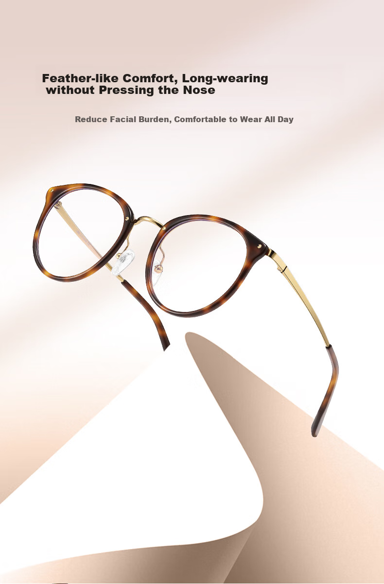 LOHO Tortoiseshell Round Frame Myopia Glasses for Women, Astigmatism Correction, Blue Light Blocking, Ultra-Lightweight, Bare-Faced Eyeglasses Frame, Professional Prescription, Zeiss Lenses 7