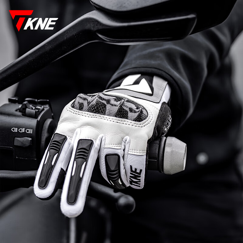 TKNE Summer Motorcycle Gloves Carbon Fiber Anti-fall Breathable Black Four Seasons Edition [Carbon Fiber Protective Shell] XS