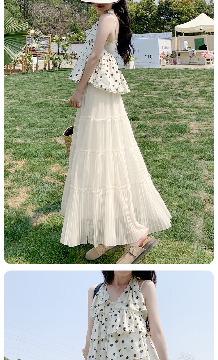 BOPRUIEY Ruffled Mesh Pleated Three-Layer Skirt Spring Summer High Waist Draped Flowy Fairy Long Dress Slimming Cake Skirt for Women 10
