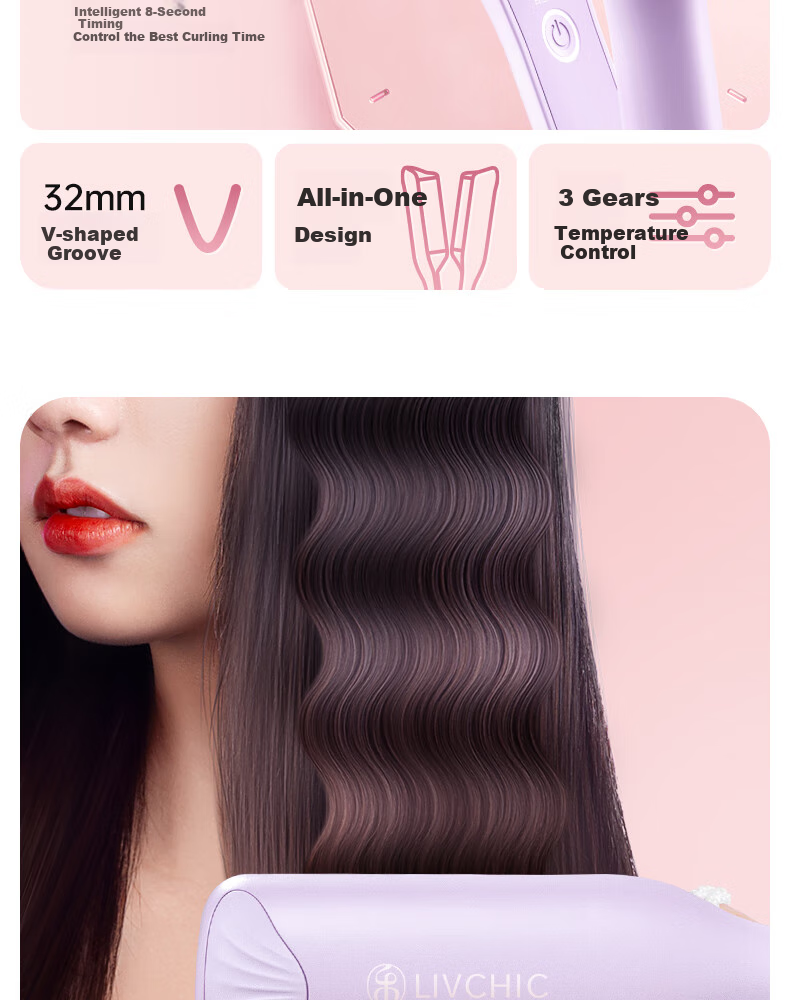 LivChic Egg Roll Hair Curler, 32mm Volumizing Egg Roll Clip, French-Style Egg Roll Curler, Big Wave Hair Tool, Hair Clipper, Straightening Iron, 520 Gift, Purple S3 II 7