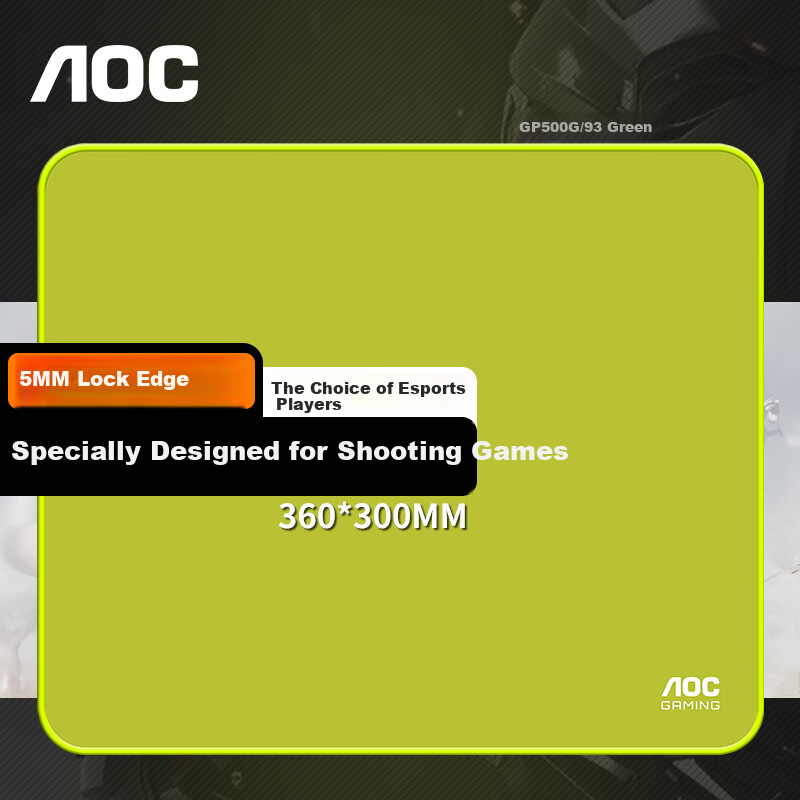 AOC Gaming Mouse Pad, FPS Smooth Game-Specific Micro-Velvet Woven, 360*300*5mm, Jianjiang Zero 99 Style Thickened Sunken Edge, GP500G/93 Gree