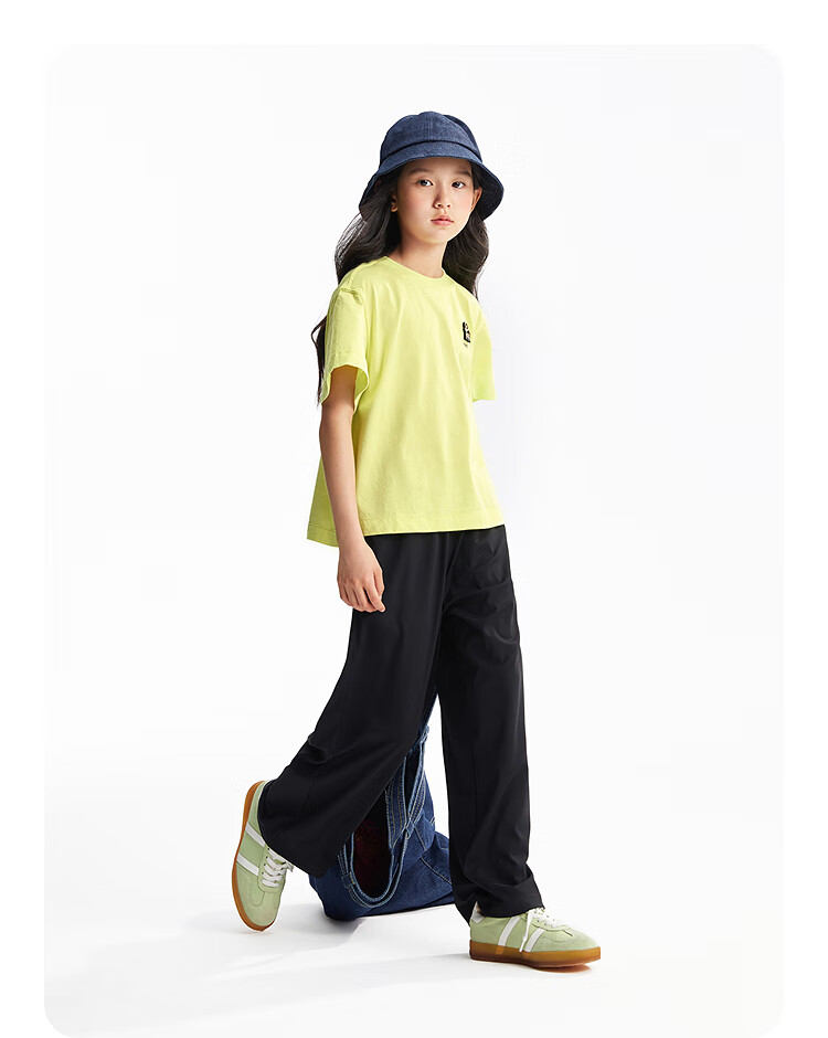 Annil Girls' Round Neck Short-Sleeve T-Shirt, 2025 Summer New Style, Pure Cotton, Casual, Moisture-Wicking, Breathable, Loose-Fitting, Fashionable 5