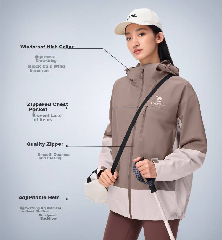 CAMEL [Iwano] Triple-Protection Hardshell Jacket for Men And Women, Color-Block Outdoor Windproof Waterproof Mountaineering Coat 8672 5