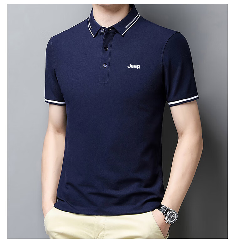 JEEP Short-Sleeve T-Shirt for Men, Summer Business Casual Polo Shirt, Loose-Fitting Men's Clothing, 9988 Gray, XL 12