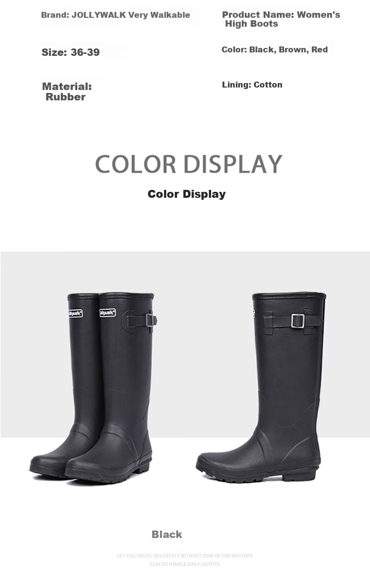 Jolly Walk Women's Fashion Boots, High-Top Boots, Non-Slip Rain Boots, Waterproof Rain Boots, Riding Boots JW113 Black 39 8