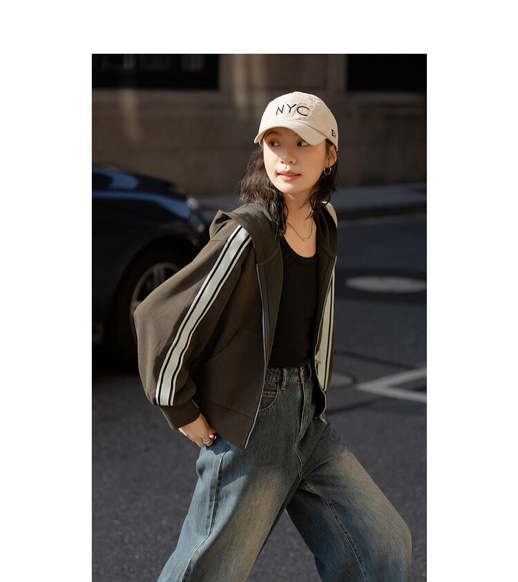 Dme [American Retro Style] Spring Academic Style Woven Strap Patchwork Casual Hooded Slimming Versatile Short Women's Jacket 4