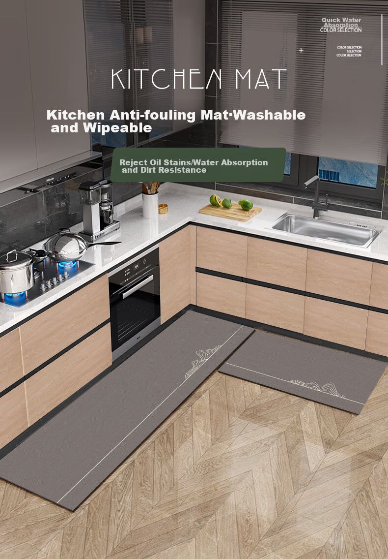 Zunchao Kitchen Floor Mat, Absorbent, Oil-Resistant, Waterproof, Non-Slip, Wipeable, Washable, Dirt-Resistant Mat 1
