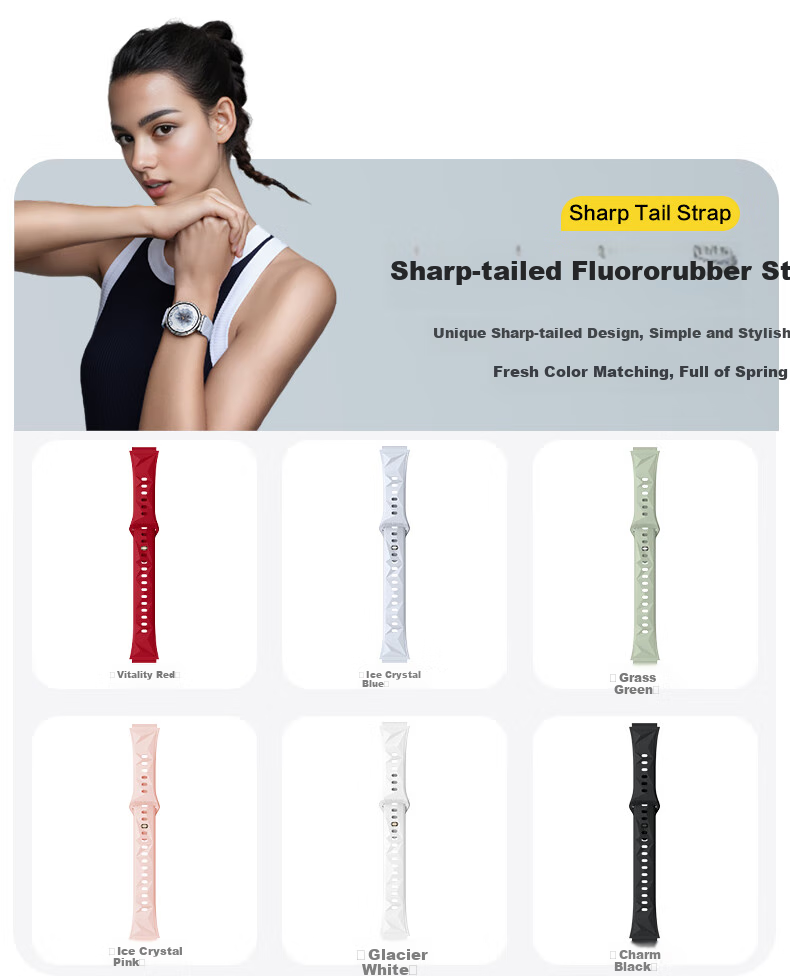 Watchbond Compatible with Huawei Watch GT5Pro Strap, Watch5 Women's Model 42mm Glacier White Fluoroelastomer Strap, GT5/GT4 Women's 18mm Universal Premium Wristband 3