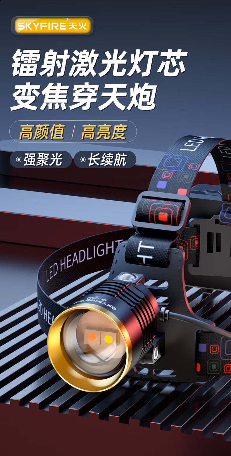 SkyFire Headlamp High Brightness Long Battery Life 200000 Lumens Fishing Night Light Head-Mounted Work Light 1