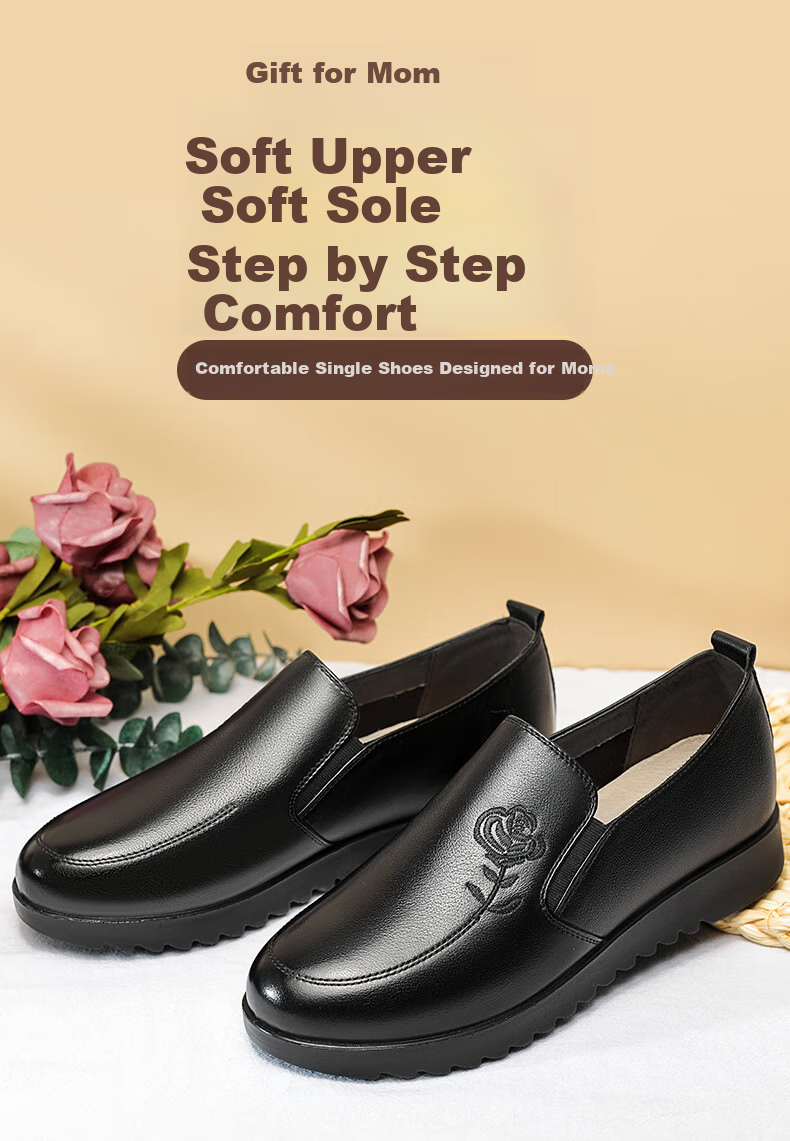 LAORENTOU Women's Flats Breathable Top-Grain Leather Round Toe Loafers for Middle-Aged Women And Mothers, Commuter Shoes, 220215N, Black, Size 40 1