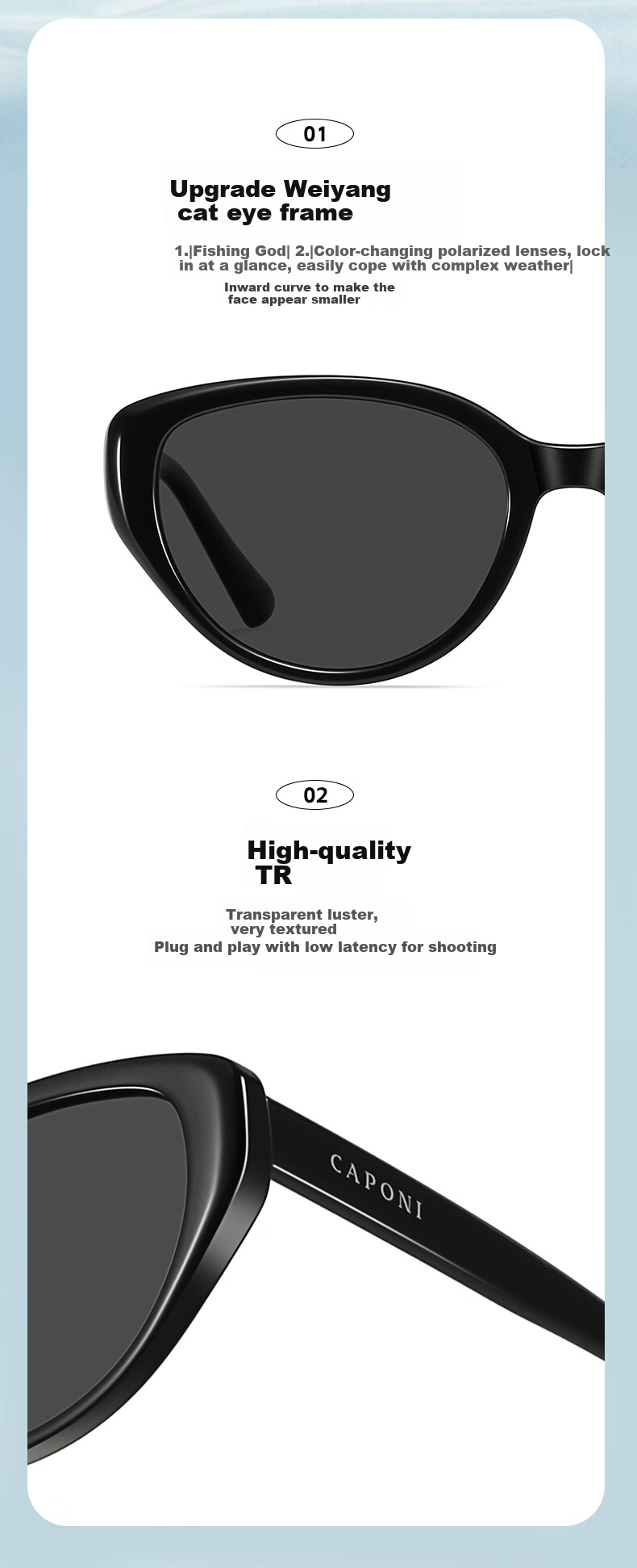 CAPONI Cat Eye Sunglasses for Women, Polarized, Suitable for Nearsighted Drivers, UV Protection, Sun Protection, Small Frame, Retro Style, Slimming And Fashionable 8