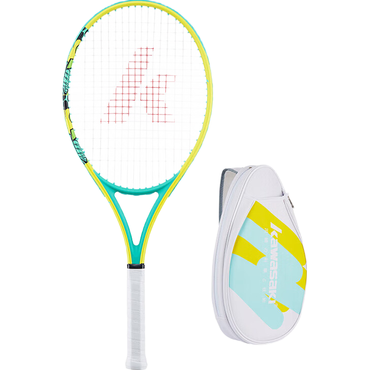 KAWASAKI Tennis Racket, Carbon Fiber, Adult Professional Beginner Single Racket SA-100, Cyan And Apricot Yellow (Pre-Strung)