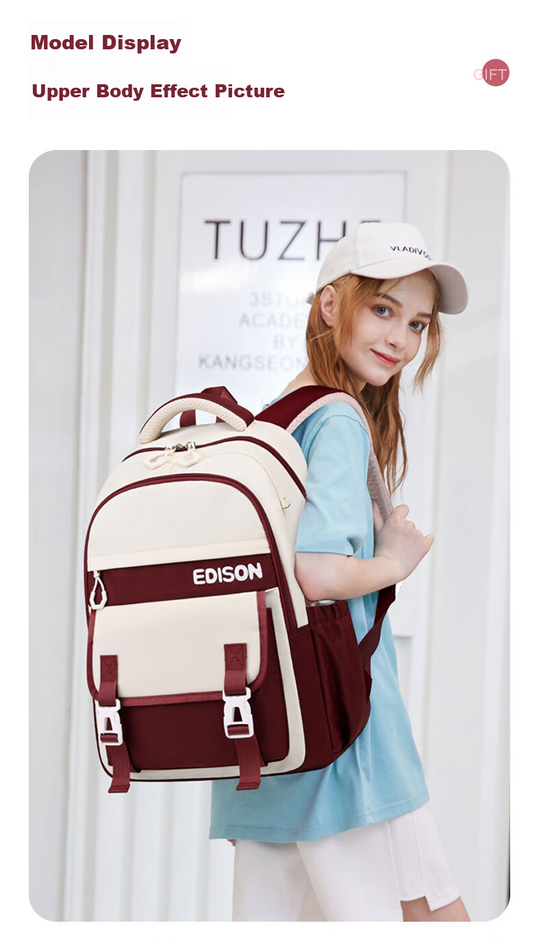 Edison Inventor Middle School Student Backpack for Junior High And High School Students, Lightweight Spine Protection Backpack for Boys And Girls, Stylish Design K013-2 Khaki 12