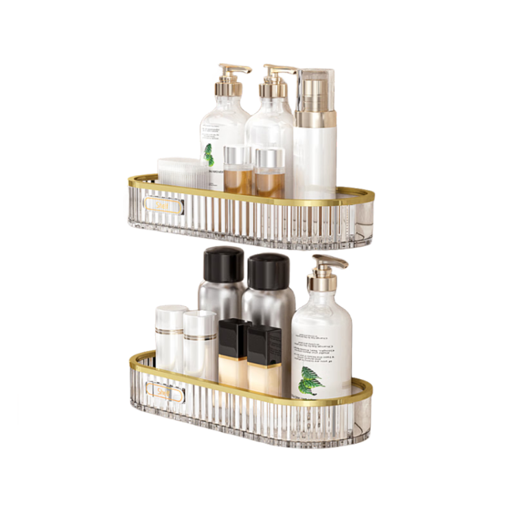 Jiashigao, No-Drill Storage Rack, Bathroom Wall-Mounted Organizer, Draining Plastic Shelf, Light Luxury Style