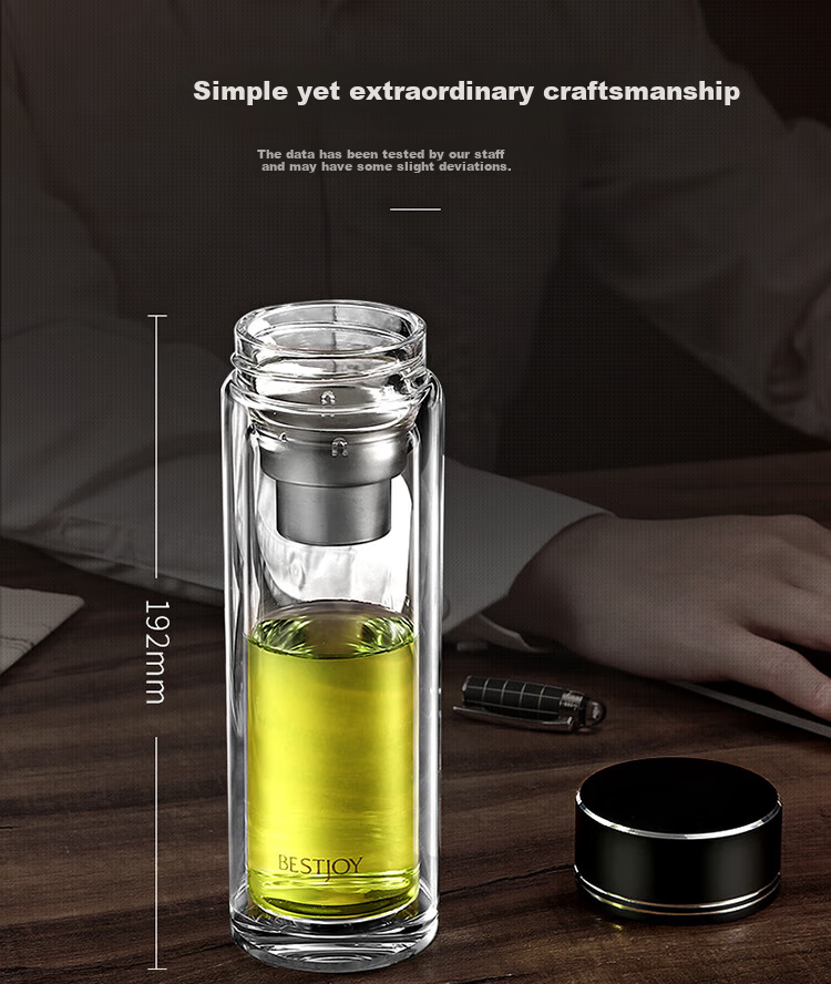 FUGURNG BESTJOY Double-Layer Glass Water Cup Portable Home Tea Cup with Filter for Men and Women Business Office 320ml Natural Color 6