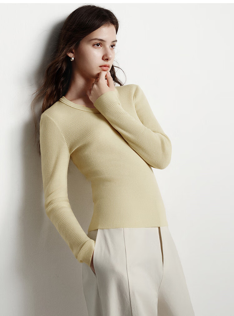 Semir Women's Winter Knitted Sweater Eggshell Neck Solid Slim Wool Top 2025 109725107004 4
