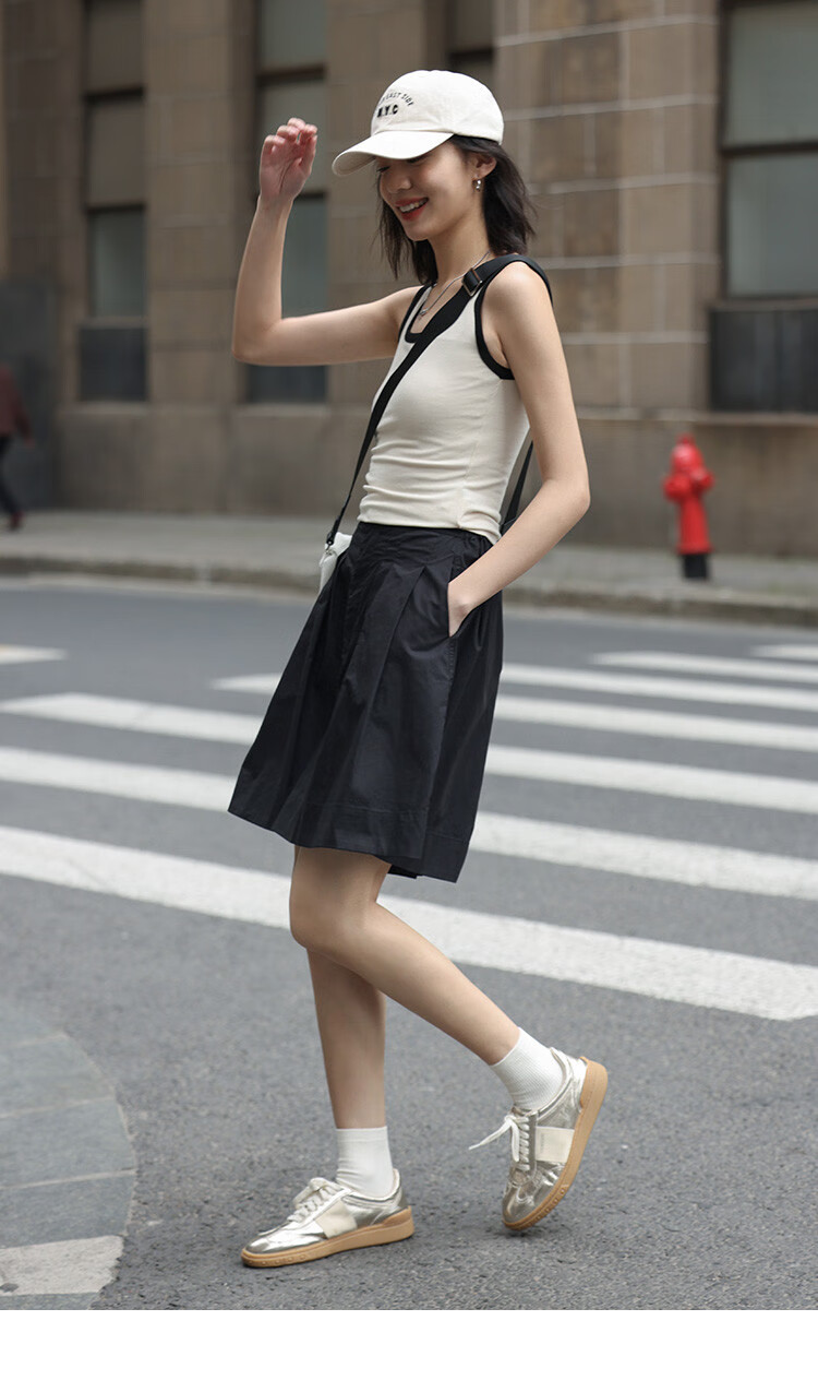 Dme [Comfortable Casual Wide-Leg Shorts] Summer Single-Button Half-Elastic Wide-Leg Pants Knee-Length Shorts for Wome 28
