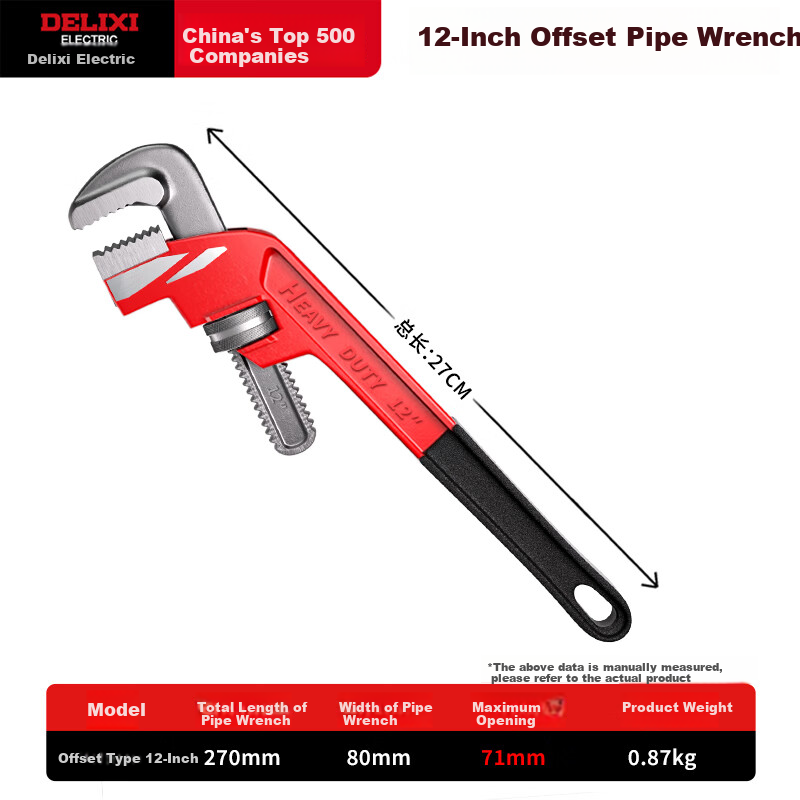 DELIXI ELECTRIC Pipe Wrench, Multi-Functional Offset Wrench, Diagonal Pipe Wrench, Plumbing Tool, Heavy-Duty Pipe Pliers, 12 Inches