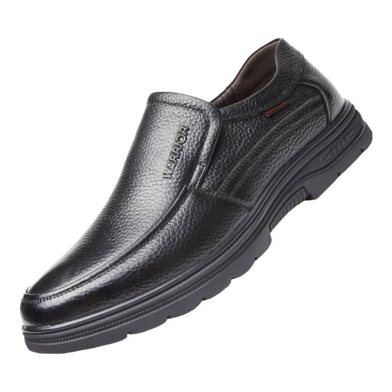Huili Men's Leather Shoes, Spring 2026 Lightweight Slip-On Work Shoes, Comfortable Non-Slip Thick-Soled Casual Shoes for Men, Black, Size 42
