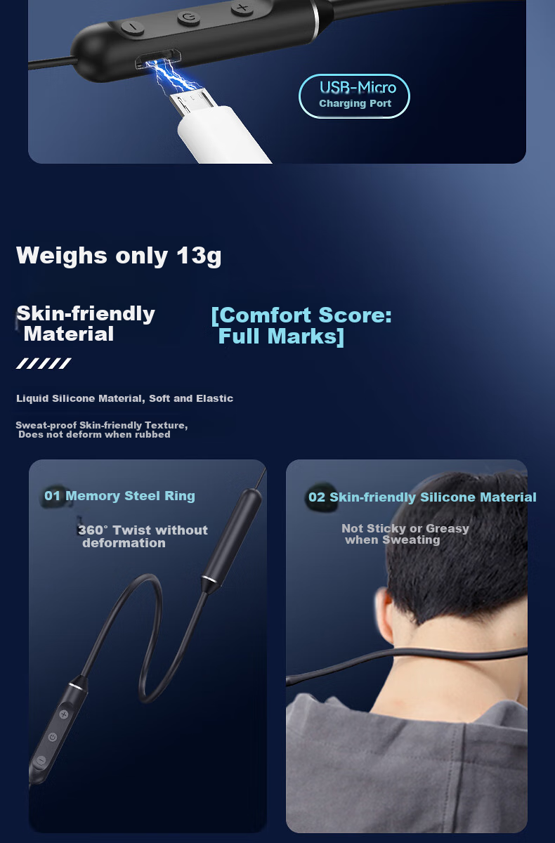 ZGA Neckband Bluetooth Earphones for Sports And Running with Long Battery Life, Large Capacity, Compatible with Apple, Huawei, Xiaomi, OPPO, Android In-Ear Headphones 6