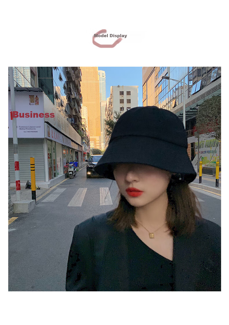 XUEXIMAN Women's Black Straight Bucket Fisherman Hat, Thin Style, Face-Covering, Sun-Protective Hat 7