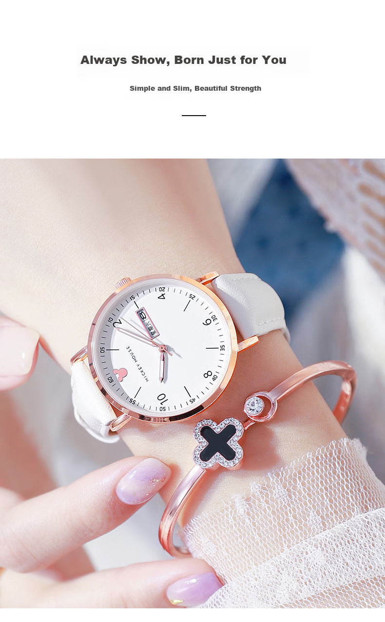 Disney Ladies' Watch, Fashionable Waterproof Dual Calendar, Girl's Wristwatch, Middle And High School Student Exam Watch, Birthday Gift for Girls 3