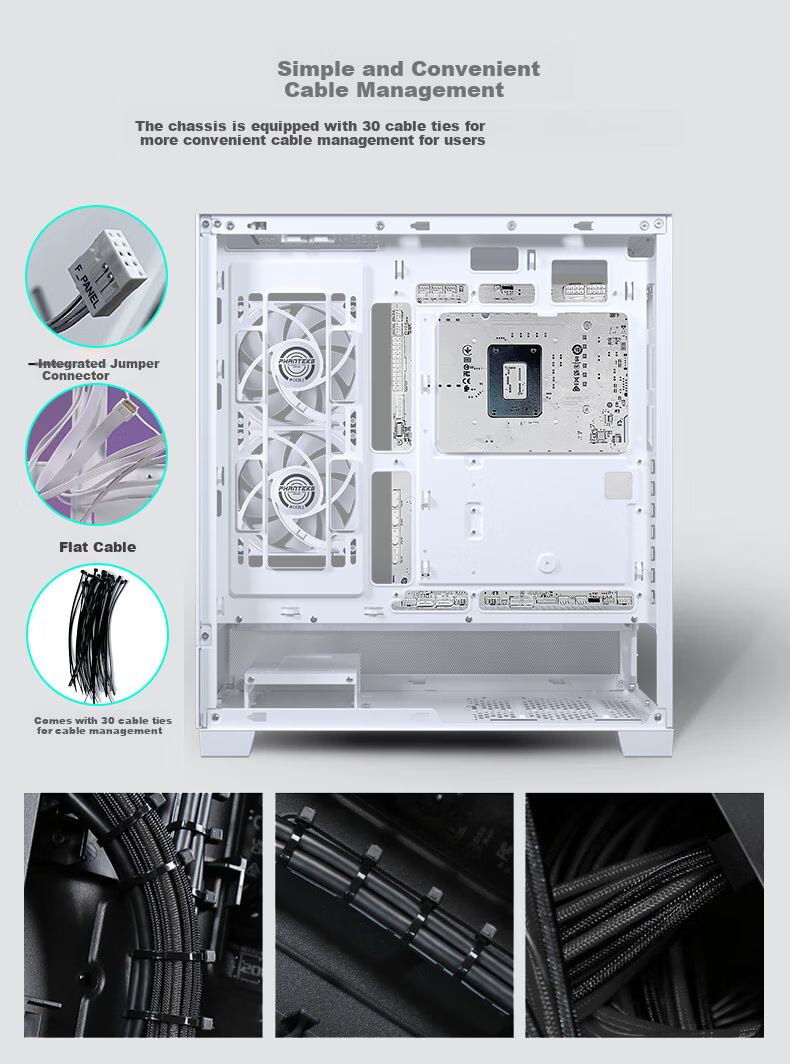 PHANTEKS XT523 View White Seaside View Tempered Glass Full-View ATX Motherboard Case for Desktop Computer (Side ARGB Light Strip/360mm Water Cooling Support/Type-C) 10