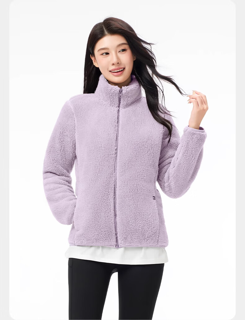 CAMEL Outdoor Fleece Jacket Long Sleeve Thickened Fleece Stand Collar Zip-up Fleece Coat Cold-resistant Jacket 5175A Light Frost White M 9