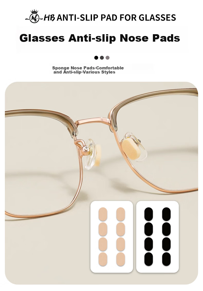 HB Sponge Eyeglass Nose Pads, Crescent-Shaped Black, 40 Pairs, Nose Bridge Pads, Anti-Pressure Marks, Non-Slip, Height-Increasing, Anti-Fall 1