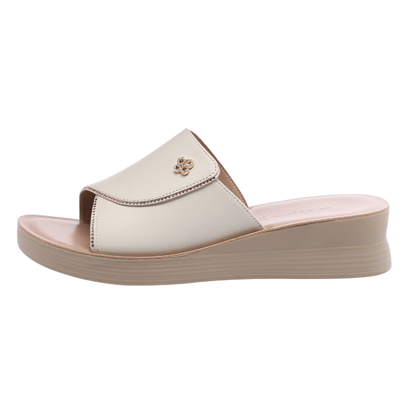 Red Dragonfly Women's Comfortable Wedge Slippers Soft Sole One-strap Lazy Sandals WTK25160 Off-white Size 38