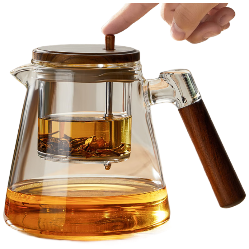 YIHUTEA Tea Infuser Cup with Separate Tea Compartment, Thick Heat-Resistant Glass Large Capacity Press-Type Filter Tea Set