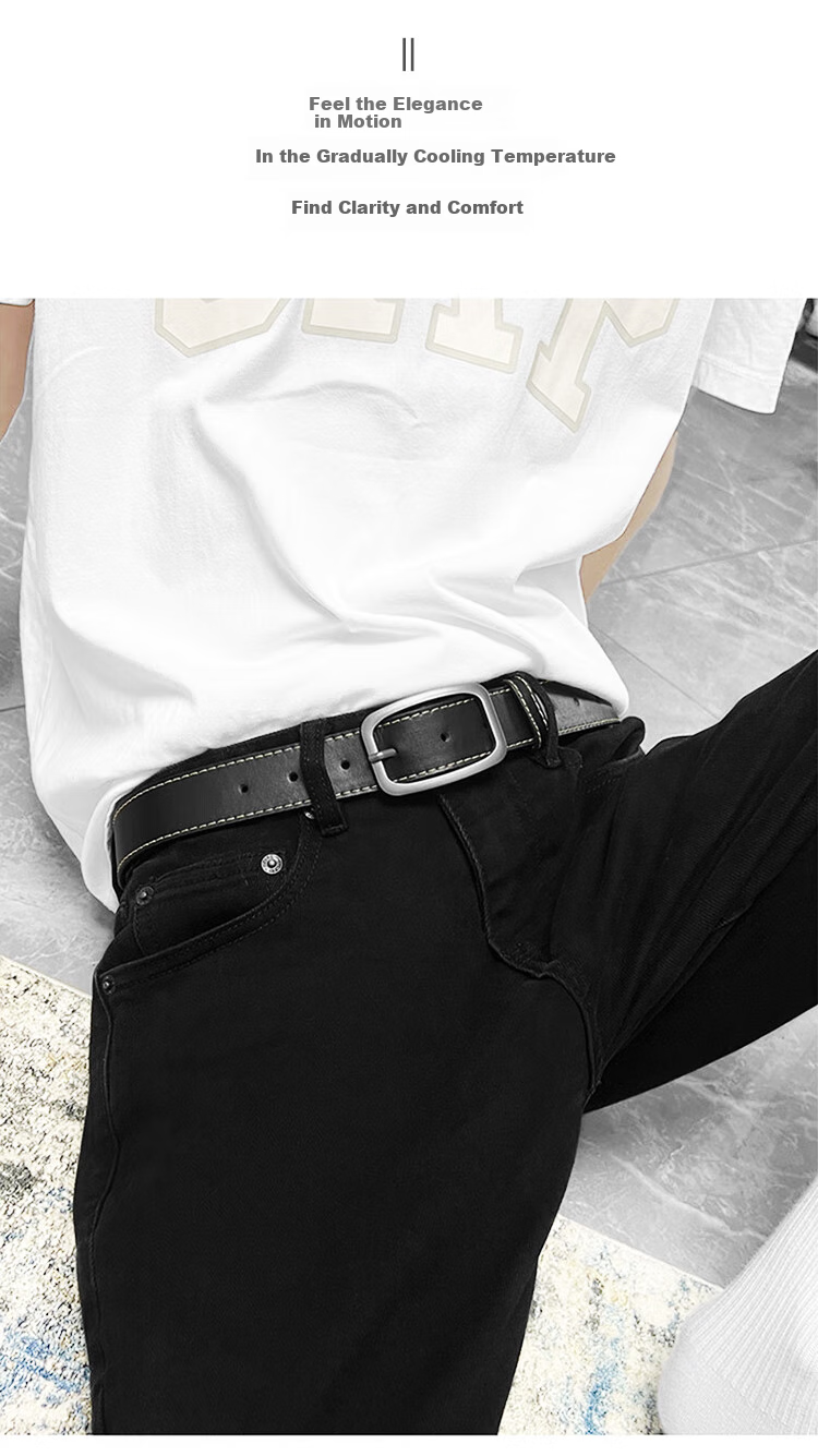 COW Men's Leather Belt with Pin Buckle, Summer Jeans Belt, Casual Birthday Gift for Husband Or Father's Day Present 3
