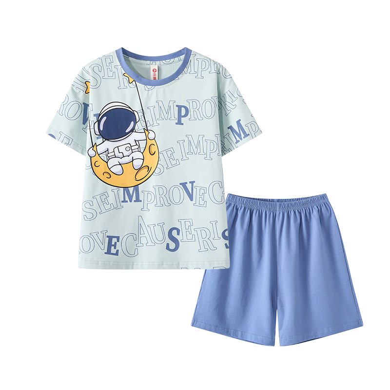 Fenteng Boys' Pajamas [Class A 7A Antibacterial] 100% Cotton Lightweight Children's Short Sleeve Air Conditioning Set