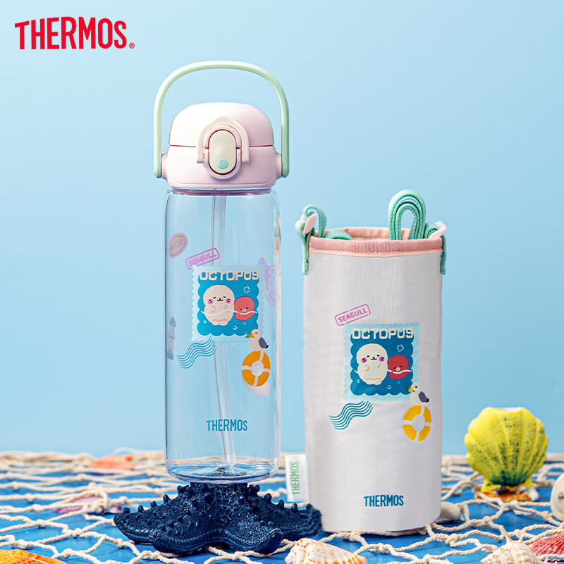 Детская поильник-непроливайка THERMOS Tritan, с трубочкой, 400 мл, розовый
