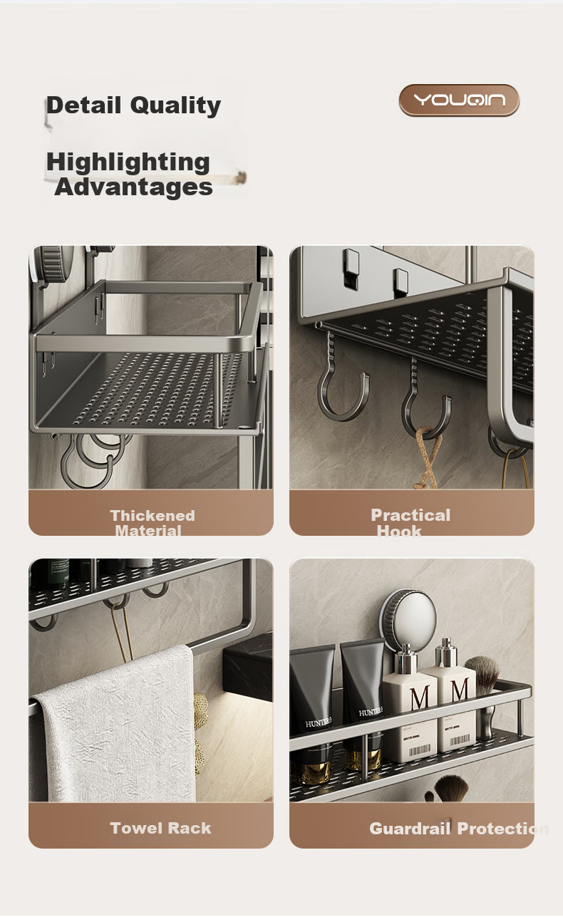YOUQIN Suction Cup Bathroom Storage Rack, No Drilling Required, Wall-Mounted Toilet Shelf, Bathroom Vanity Organizer 11