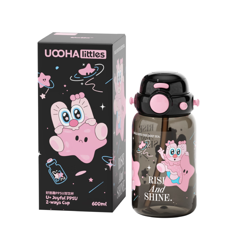 UOOhA Water Bottle Dual Drinking PPSU Sports Children Students School Summer Plastic Large Capacity Straw Cup Girls Blind Box Cup