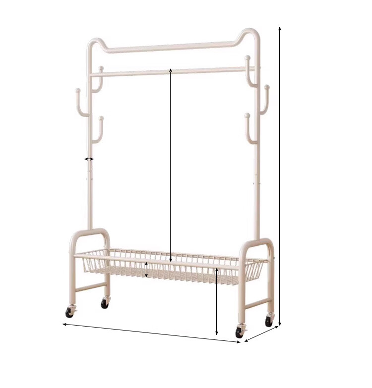 Yupin Floor-Standing Coat Rack, Movable Clothes Hanger And Storage Rack, YJ137, Cream White, 120cm 13