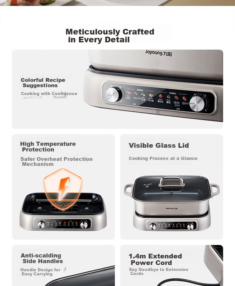Joyoung Household 8L Large Capacity Electric Cooking Pot, Multifunctional Dual-Sided Electric Hot Pot, Electric Heating Pot HG80-G811 2