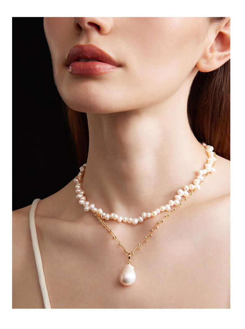 Amber Lollipop Baroque Pearl Necklace for Women, Layered Neck Chain, Birthday And Mother's Day Gift for Mom Or Wife, Practical Present 4