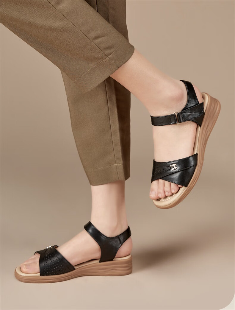 Eierkang Women's Summer Hollow Wedge Mary Jane Sandals Single Strap Middle-aged and Elderly Mom Shoes 49795W Off-white 38 1