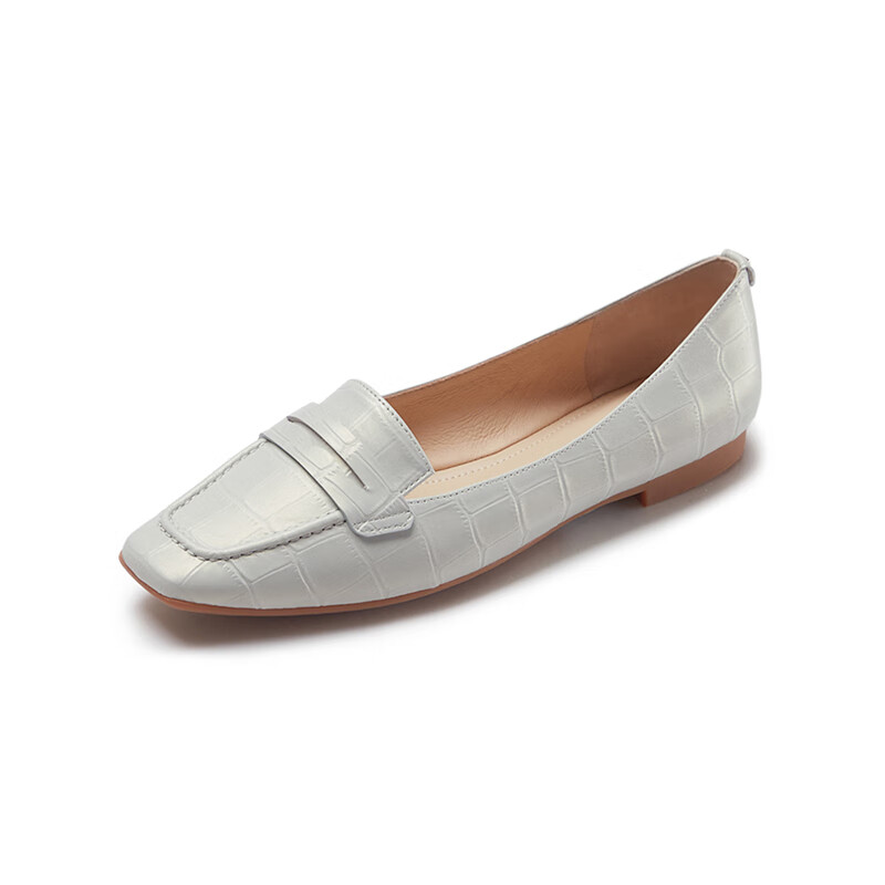 Le Saunda Spring/Summer 2026 Fashion Commuter Leather Shoes, Low-Heel Loafers for Women, Style 01218, Light Green LGR (Textured), Size 38