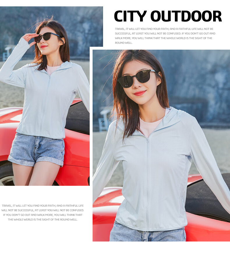 JEANSWEST Women's Summer Ice Silk Cooling UV Protection UPF50+ Breathable Outdoor Jacket Light Blue M 13