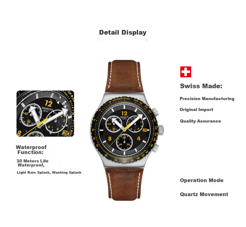 Swatch Swiss Watch, Three-Eye Chronograph Trendy Business Men's Quartz Watch, Holiday Gift, Canyon Explorer 7