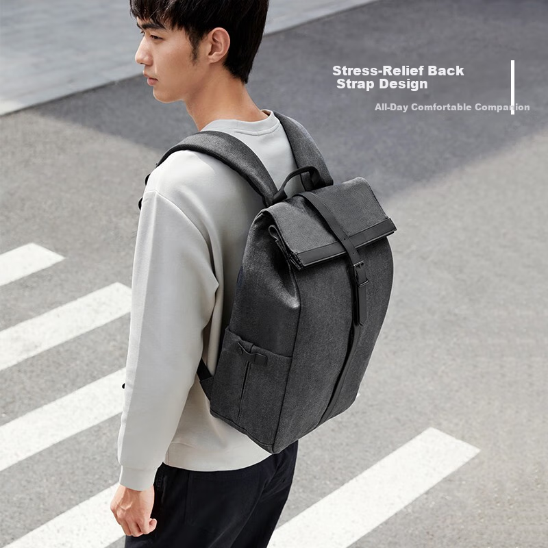 90Fen Casual Sports Backpack, Simple British Style Large Capacity Lightweight 15.6-Inch Laptop Bag, Dark Night Black