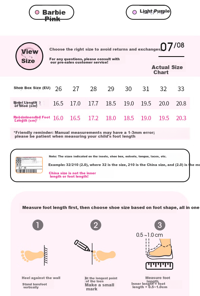 Barbie Girls' Shoes with Rotary Buckle, Spring And Autumn Chunky Sneakers, Light-Up Sports Shoes for Girls DA6558 Light Purple Size 26 9