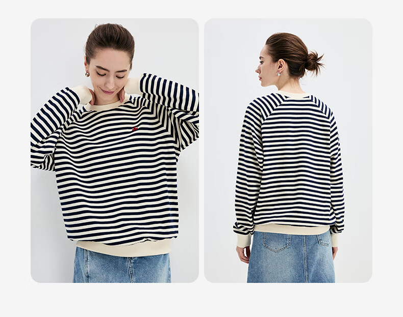 Navikail Italian Small Sailboat Women's Cotton Loose Long Sleeve Sweatshirt Striped Crew Neck T-Shirt 2315005501 Red White L 5